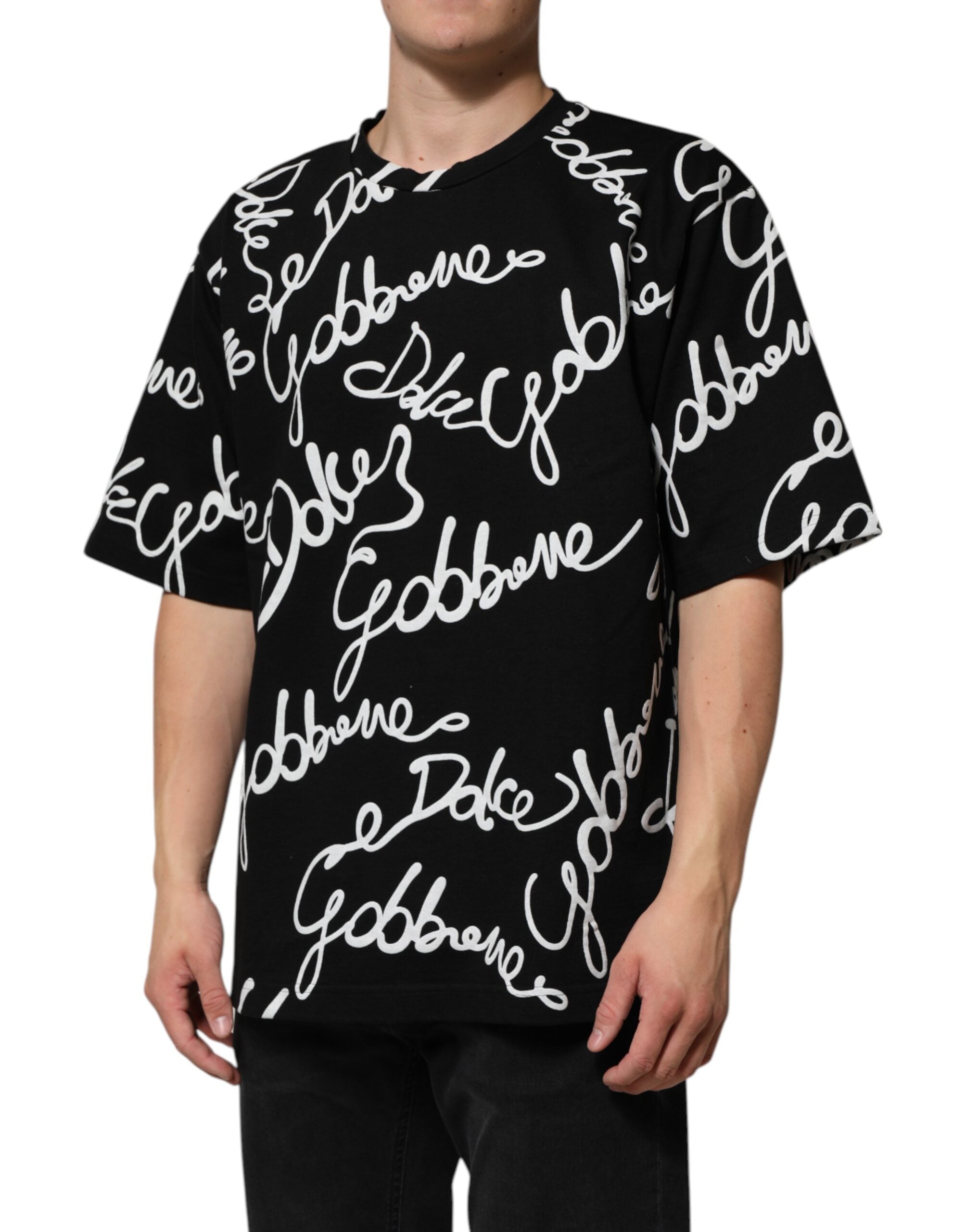 Dolce & Gabbana Black cotton crew neck T-shirt with logo print